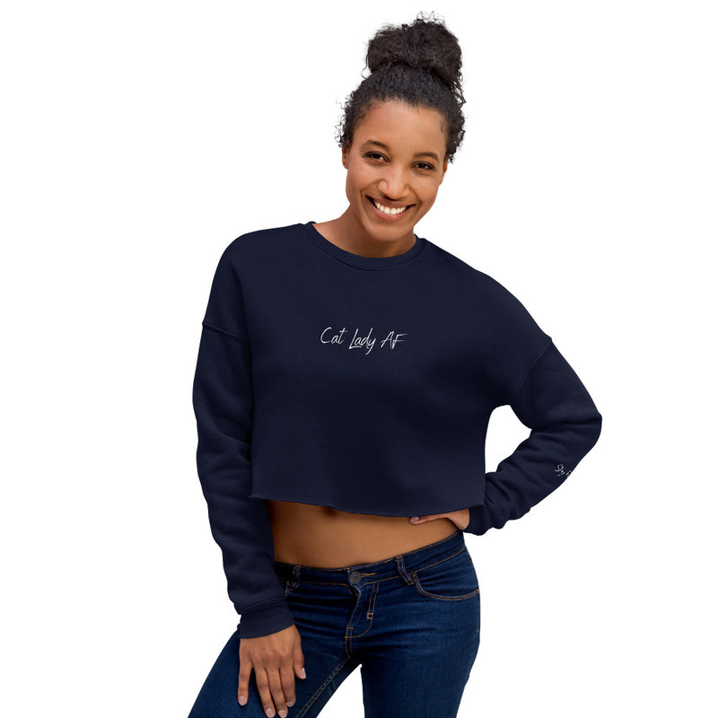 Cat Lady AF Crop Sweatshirt with Stay Feral Embellishment