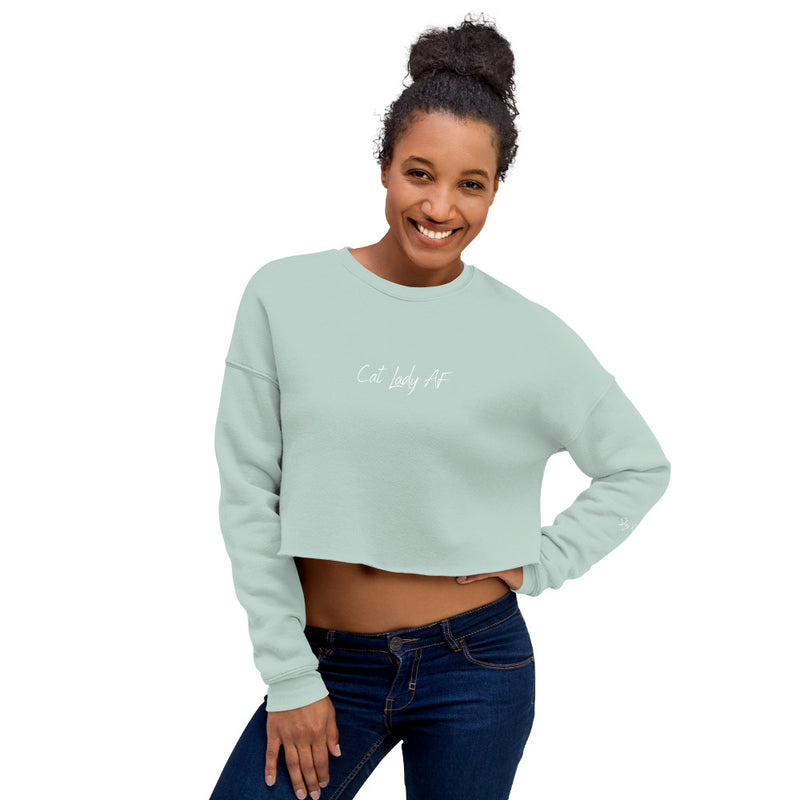 Cat Lady AF Crop Sweatshirt with Stay Feral Embellishment