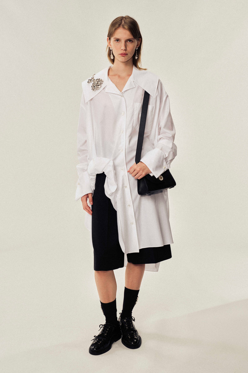 Embellished Carnation Gathered Slit Shirt