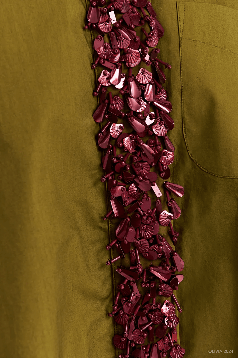 Gail Embellished Cotton Shirt in Khaki