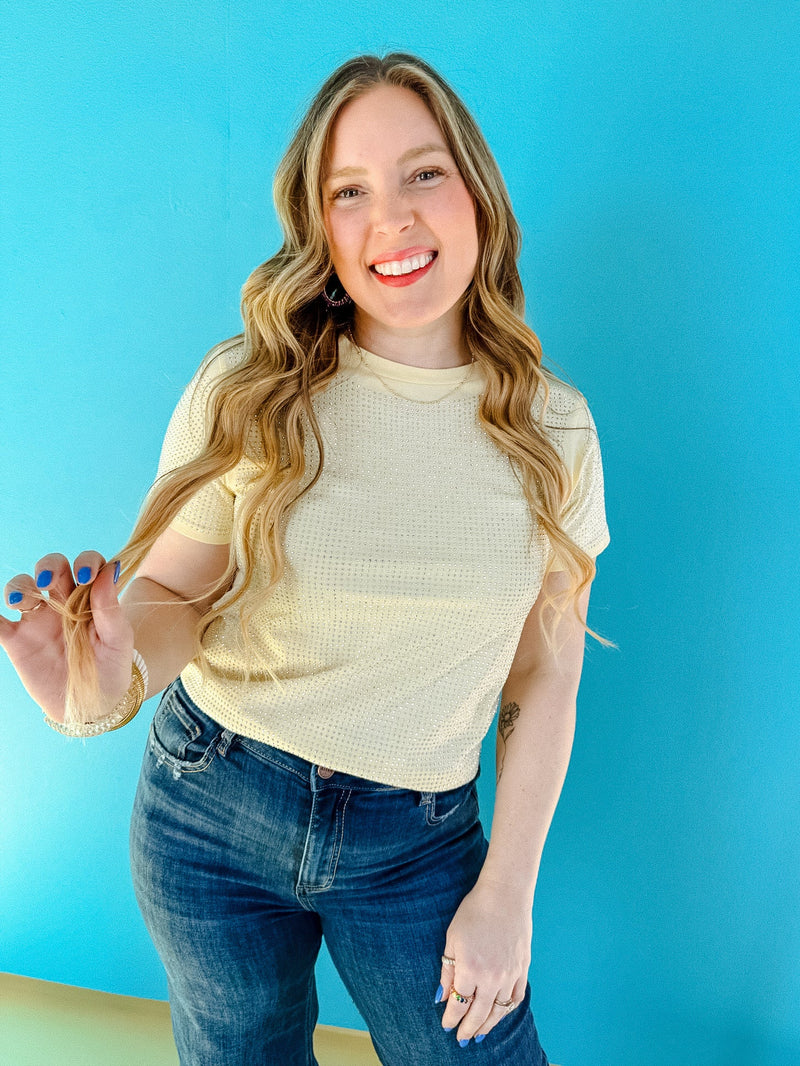 Daisy Embellished Tee - Light Corn