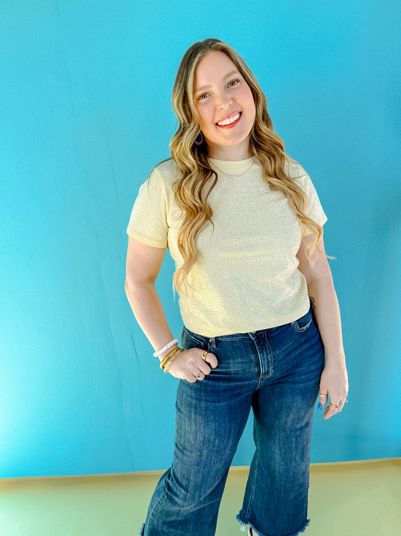 Daisy Embellished Tee - Light Corn