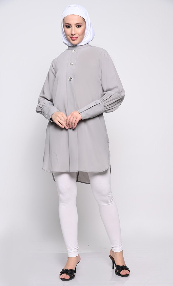 Classic Nida Tunic with Crystal Button Embellishments