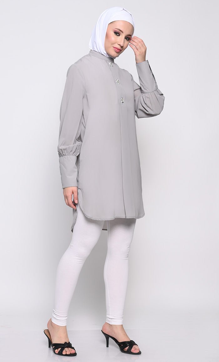 Classic Nida Tunic with Crystal Button Embellishments