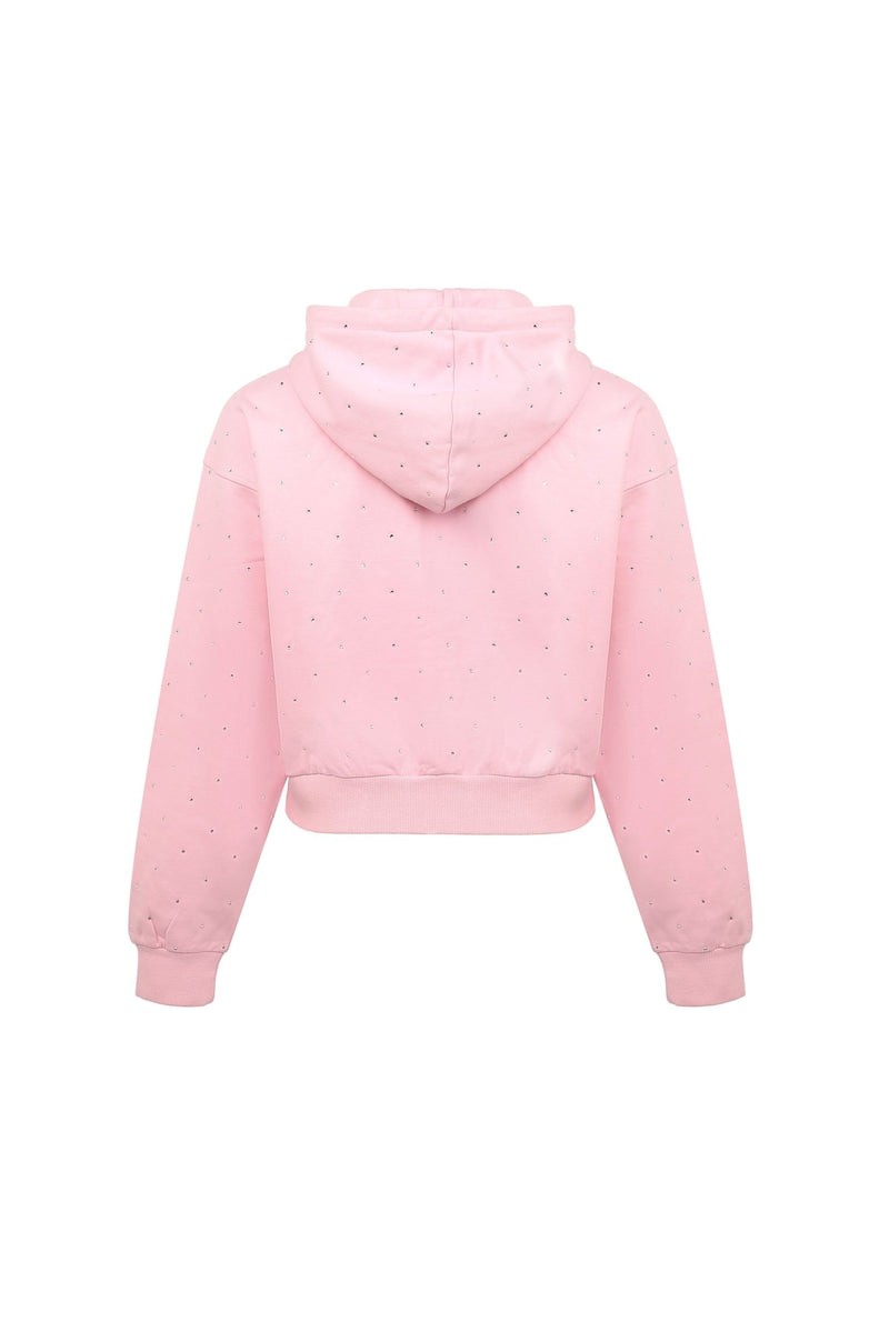 Pink Diamante Embellished Zipper Hoodie