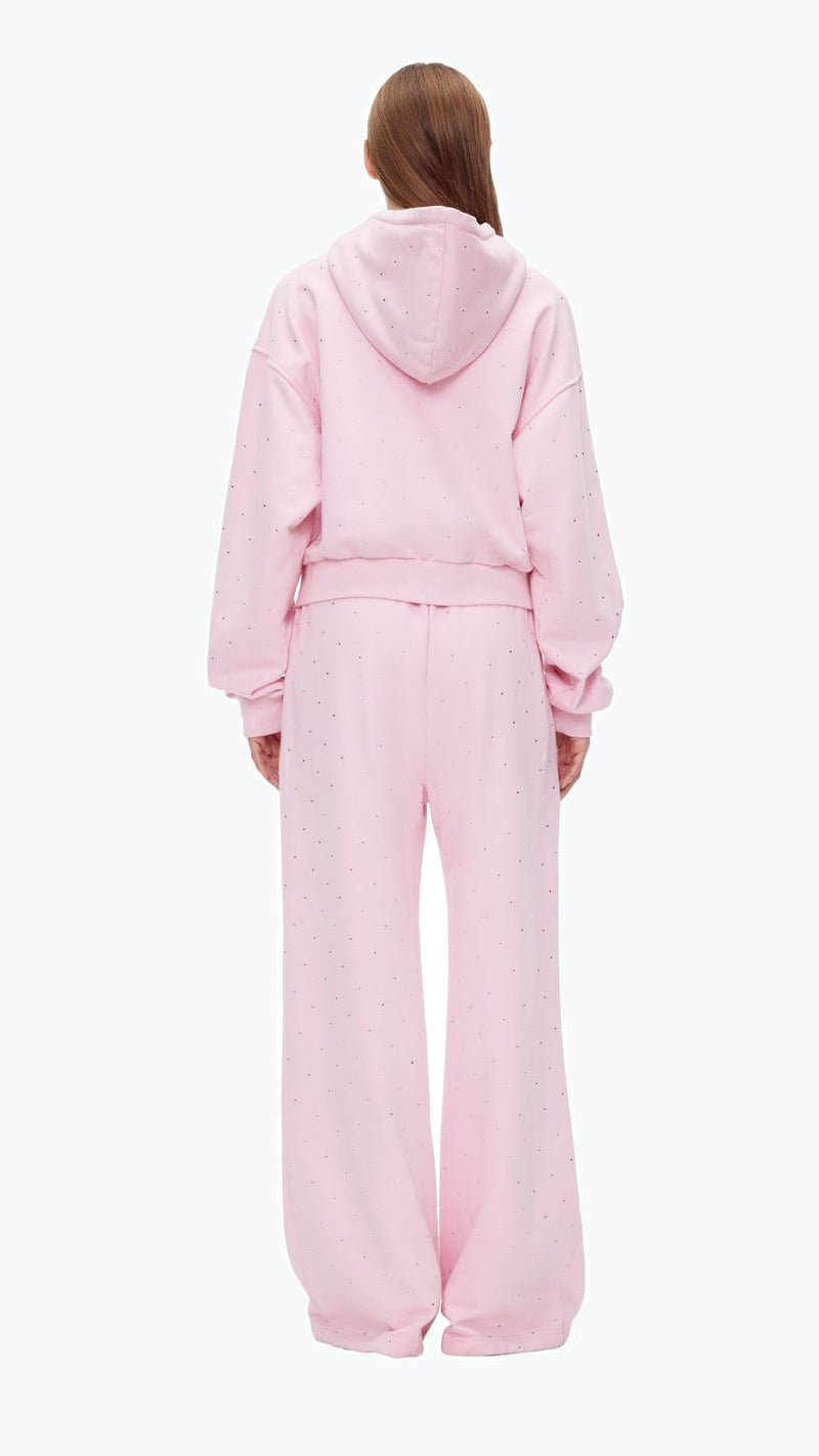 Pink Diamante Embellished Zipper Hoodie