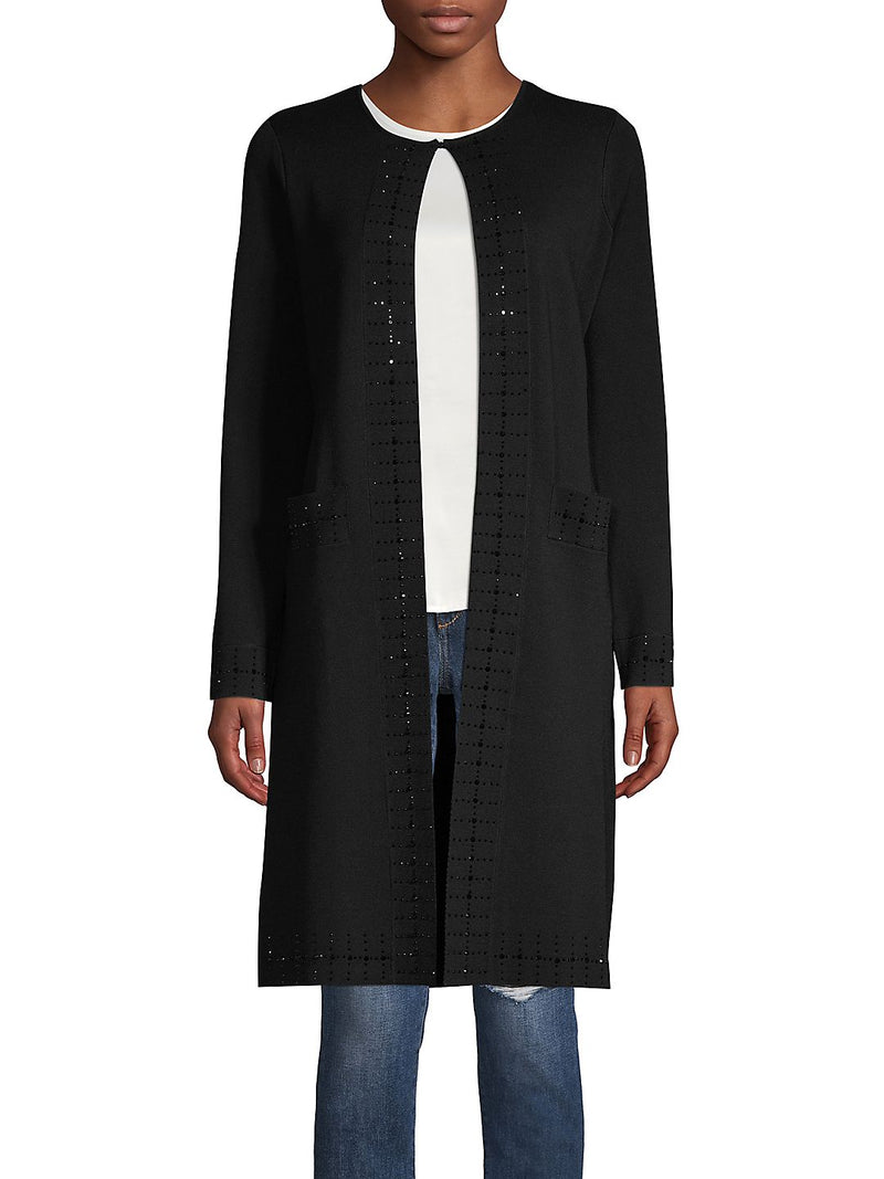 Calvin Klein Women's Open Front Bead Embellished Cardigan Sweater Black