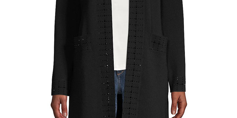 Calvin Klein Women's Open Front Bead Embellished Cardigan Sweater Black