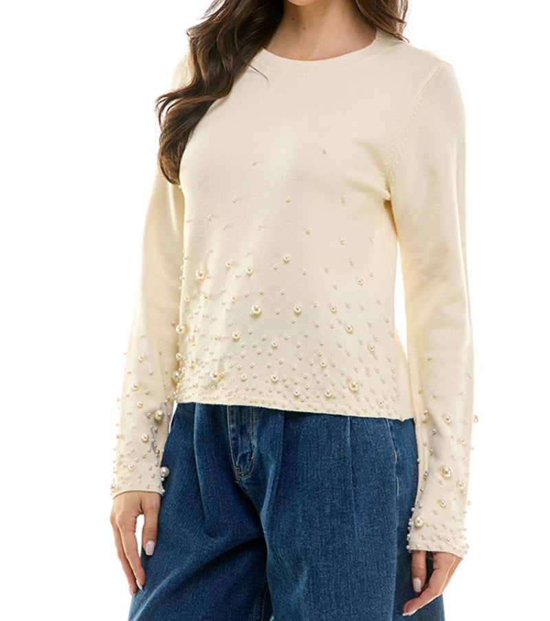 Pearl Embellished Sweater -cream