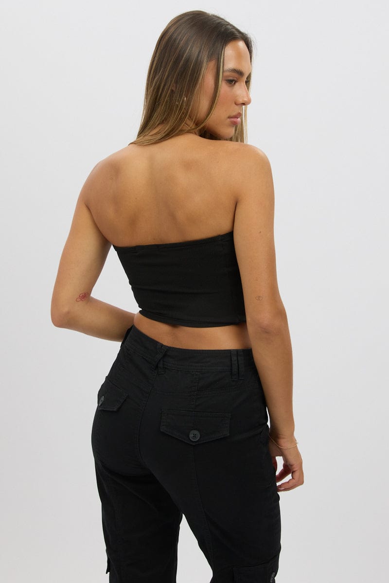 Black Bandeau Top Cotton Rib