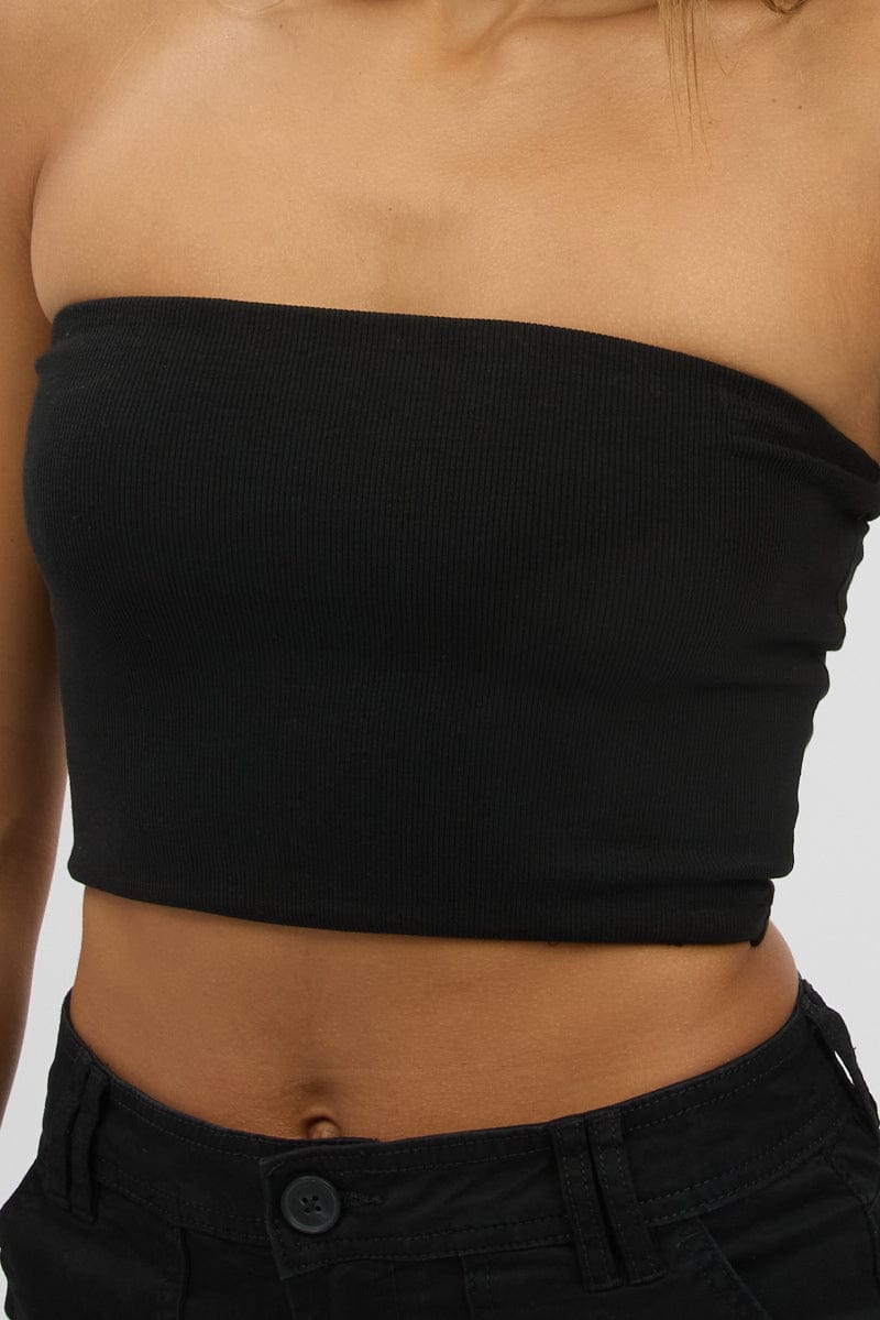 Black Bandeau Top Cotton Rib