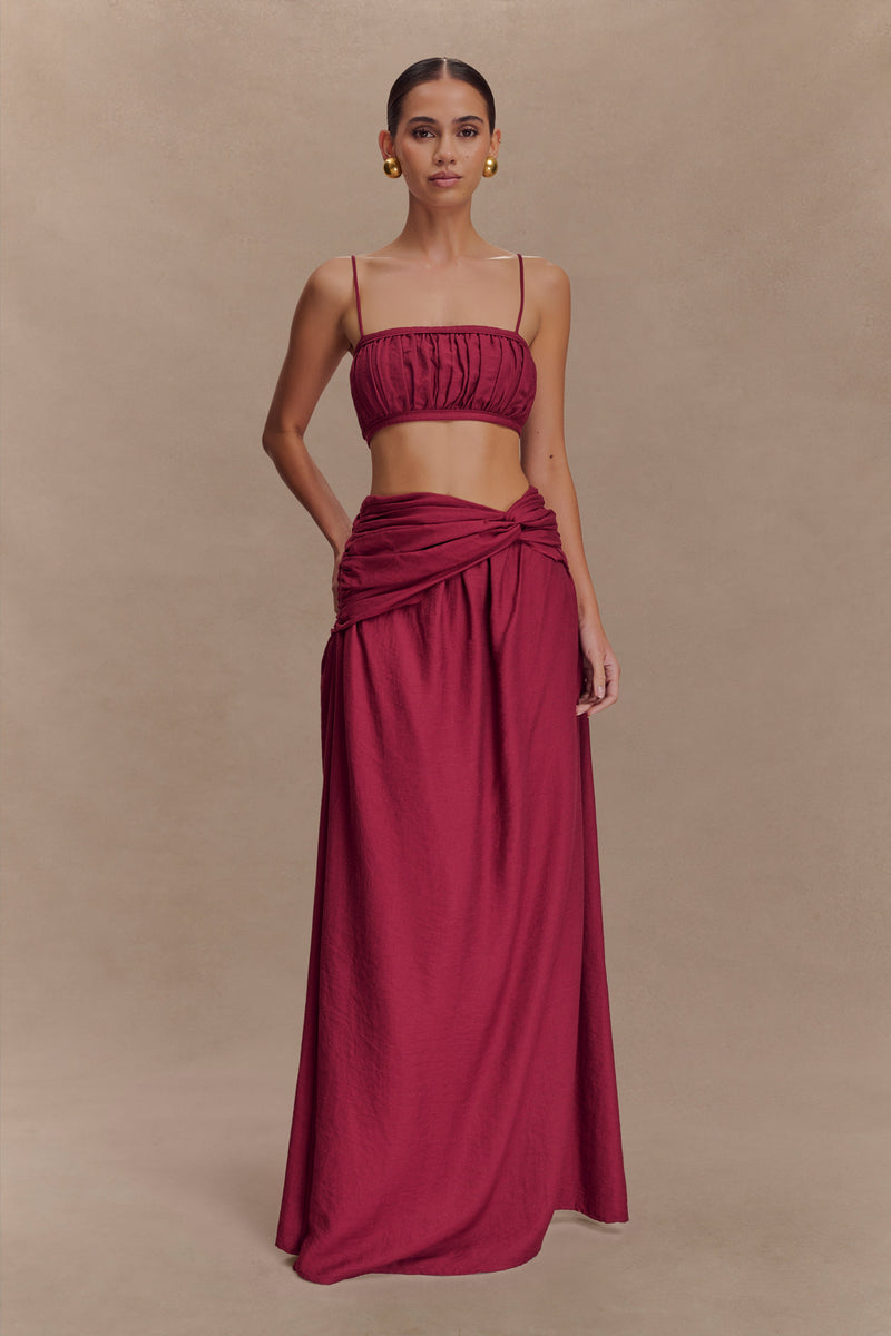 Scottie Shirred Linen Bandeau - Wine