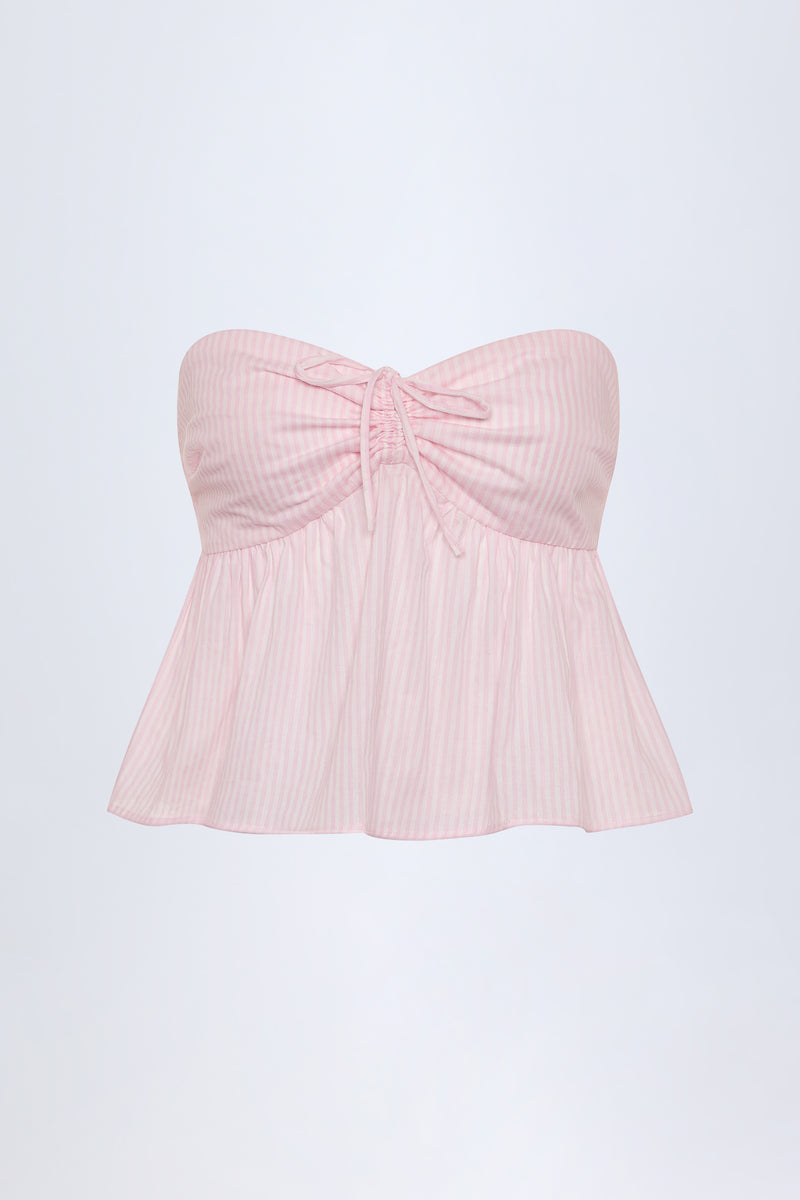 Tie-Front Bandeau Crop Top in Pink & White Stripe