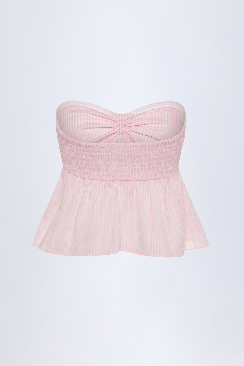 Tie-Front Bandeau Crop Top in Pink & White Stripe