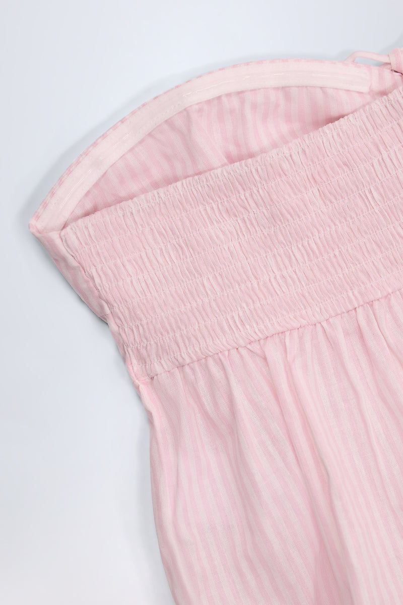Tie-Front Bandeau Crop Top in Pink & White Stripe