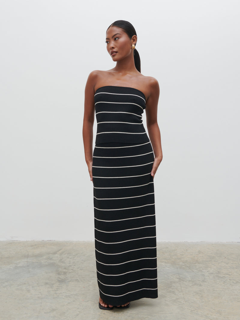 Louisa Stripe Bandeau Knit Top - Black and Cream