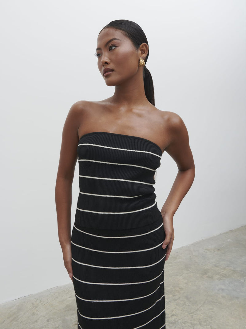 Louisa Stripe Bandeau Knit Top - Black and Cream