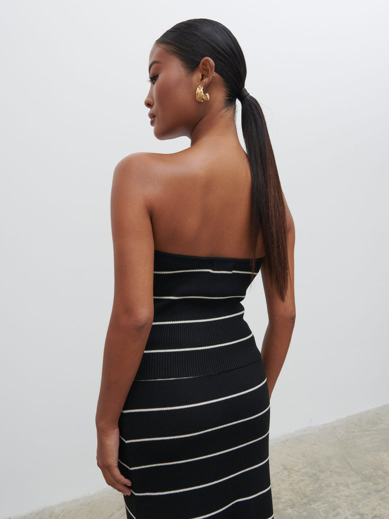 Louisa Stripe Bandeau Knit Top - Black and Cream