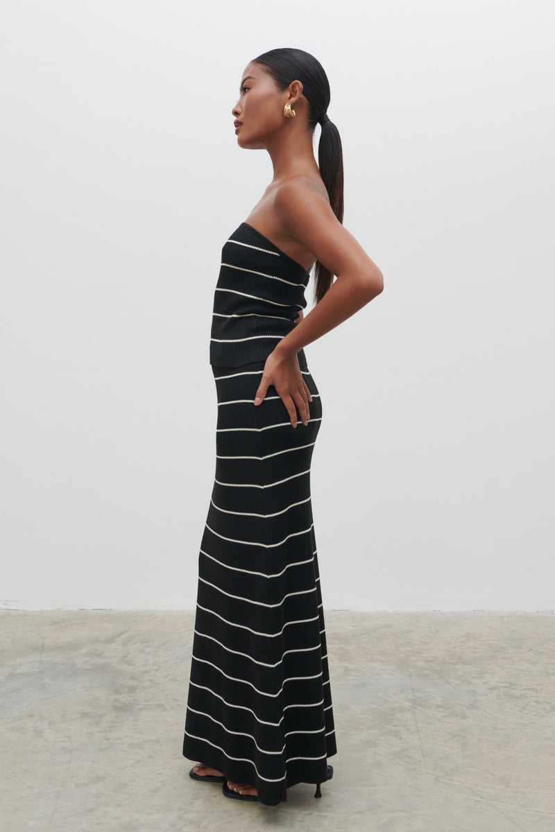 Louisa Stripe Bandeau Knit Top - Black and Cream