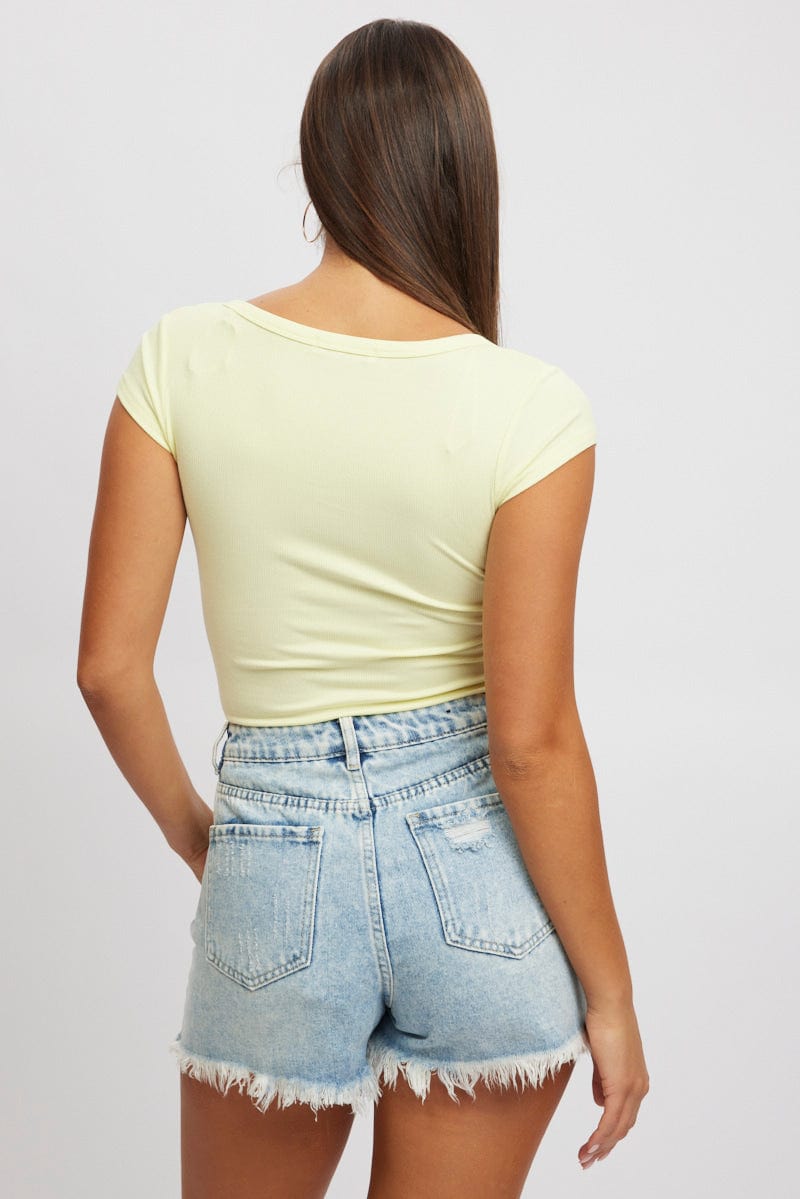 Yellow Button Down Tee Short Sleeve Rib