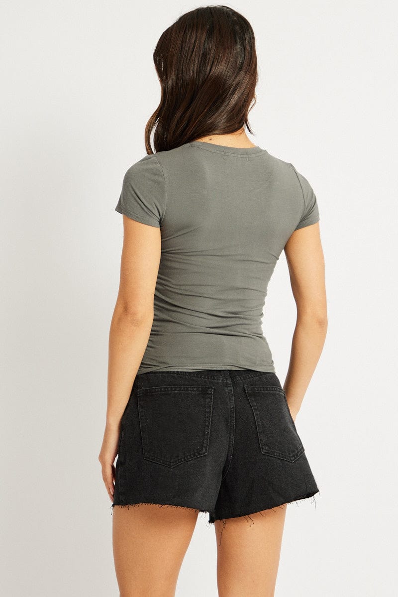 Grey T Shirt Short Sleeve Crew Neck Modal