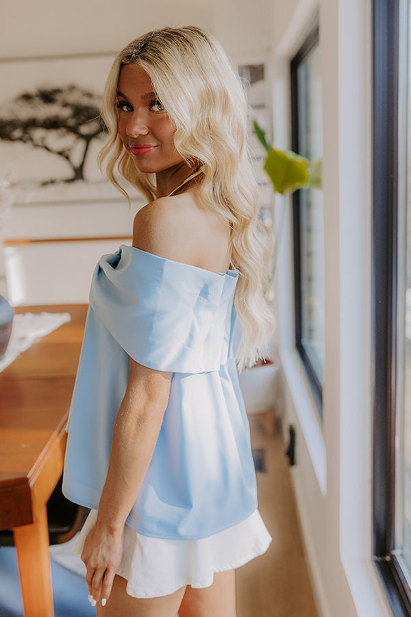 Sweet Statement Off Shoulder Top in Sky Blue