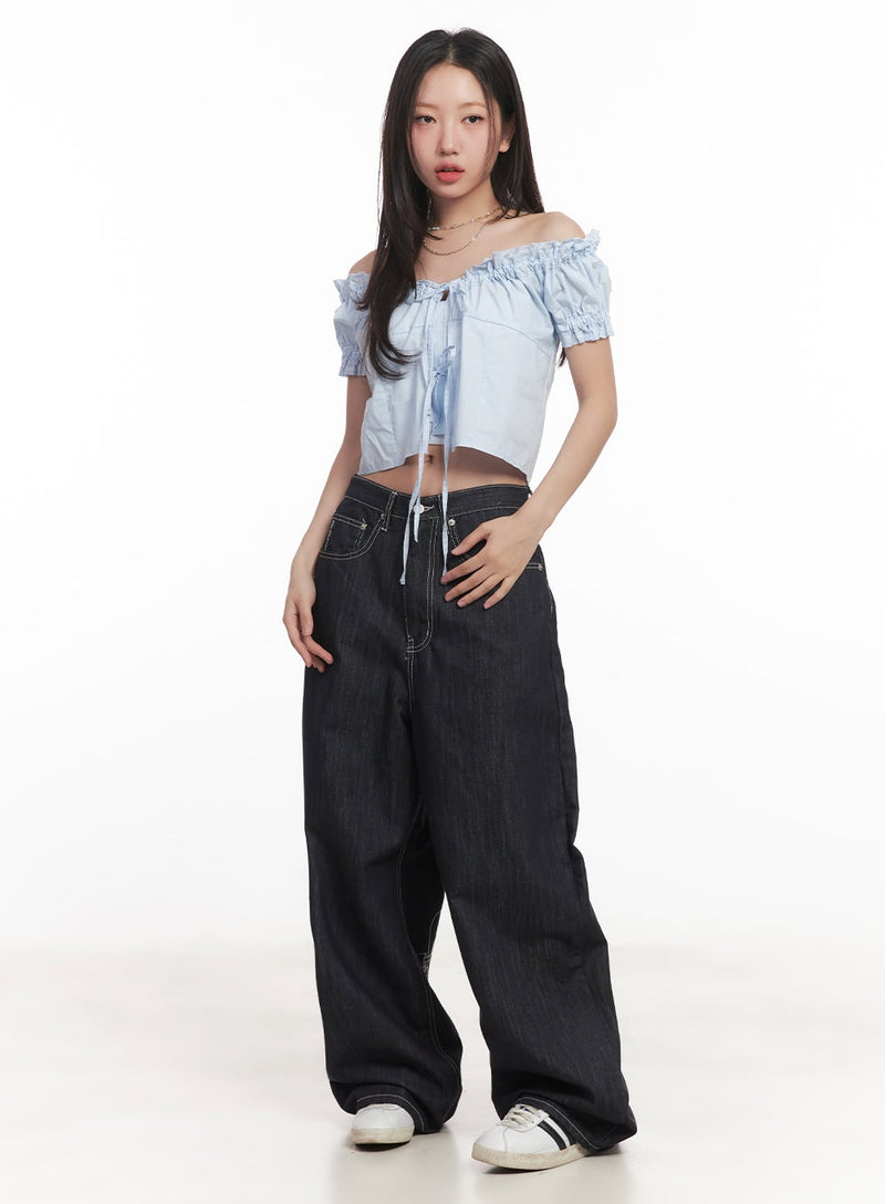 Ribbon Off-Shoulder Blouse Crop Top CA529