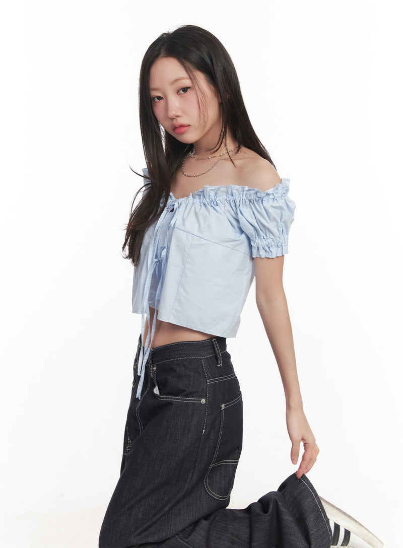 Ribbon Off-Shoulder Blouse Crop Top CA529