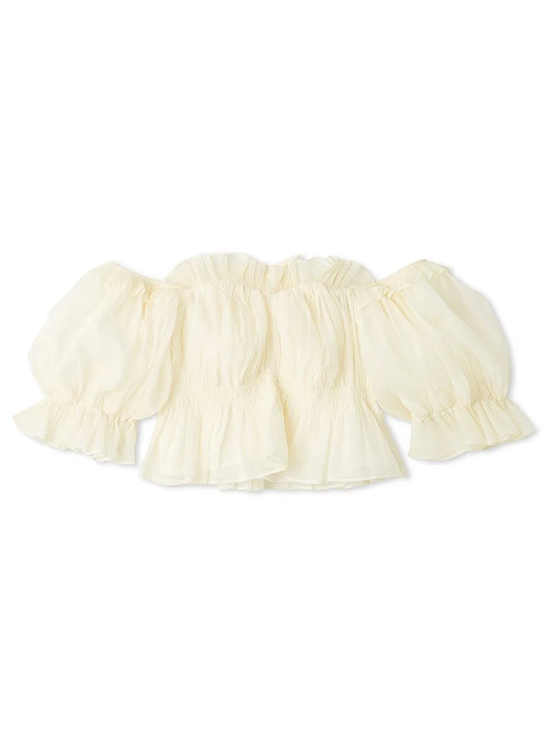 Smocked Off Shoulder Chiffon Blouse