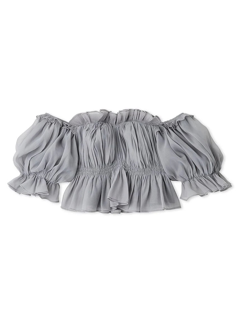Smocked Off Shoulder Chiffon Blouse