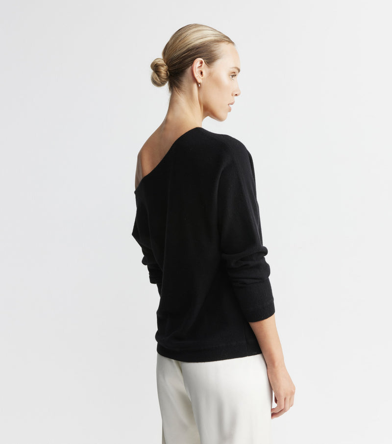 Cashmere Off Shoulder Sweater - Black