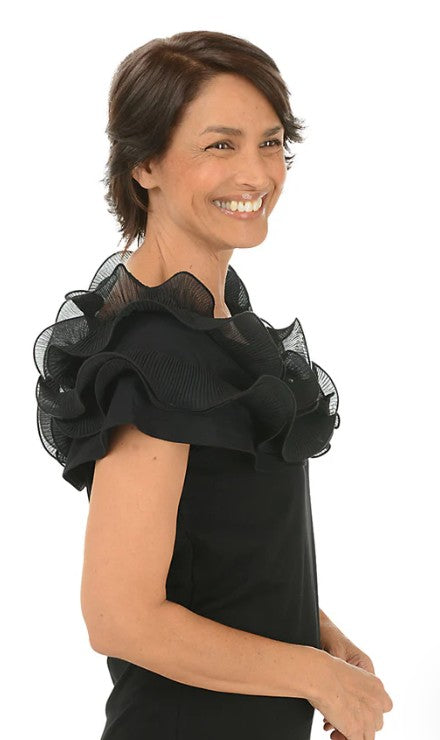 Off Shoulder Pleated Ruffle Neck Top