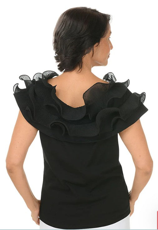 Off Shoulder Pleated Ruffle Neck Top