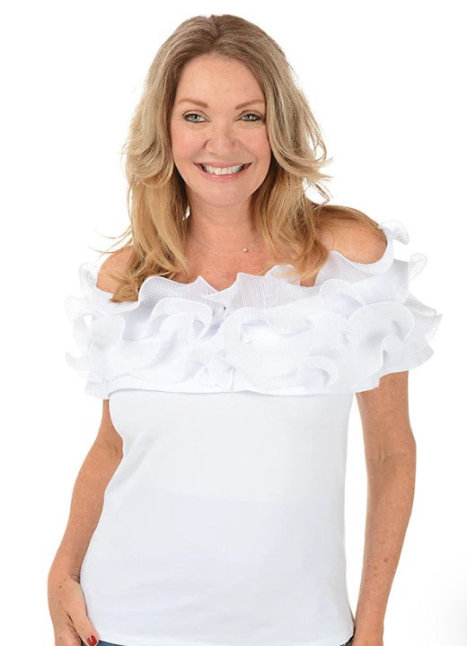Off Shoulder Pleated Ruffle Neck Top