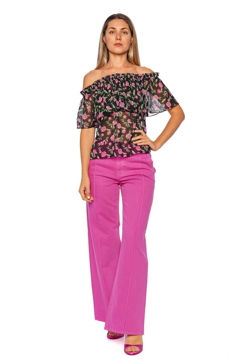 Adah Pink Peony Off Shoulder Top