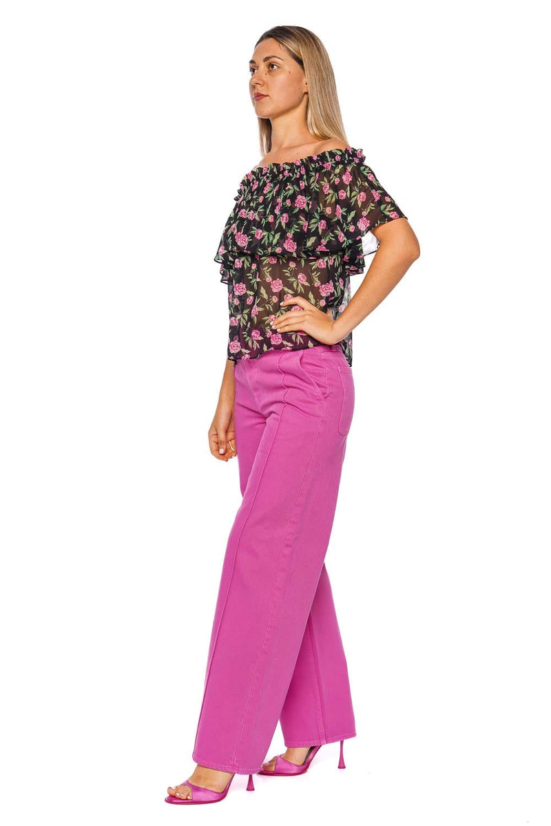Adah Pink Peony Off Shoulder Top