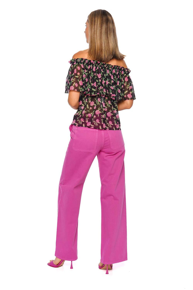Adah Pink Peony Off Shoulder Top