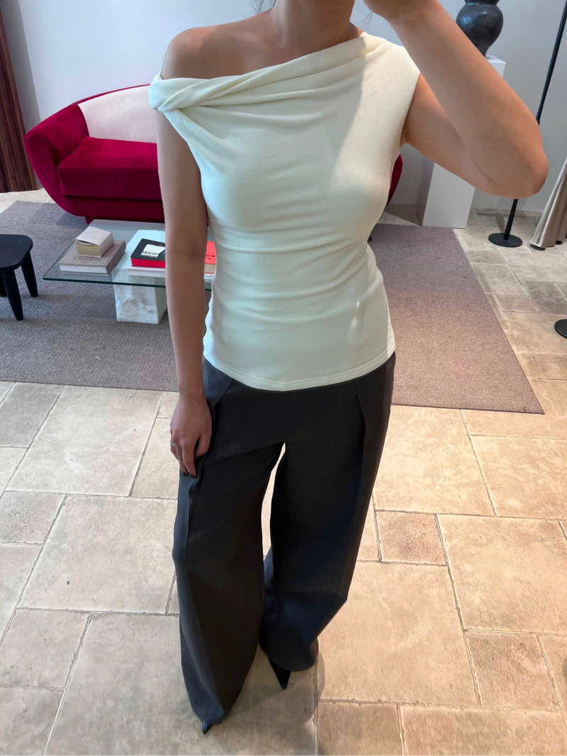 Ivory Twist Off-Shoulder Fitted Top