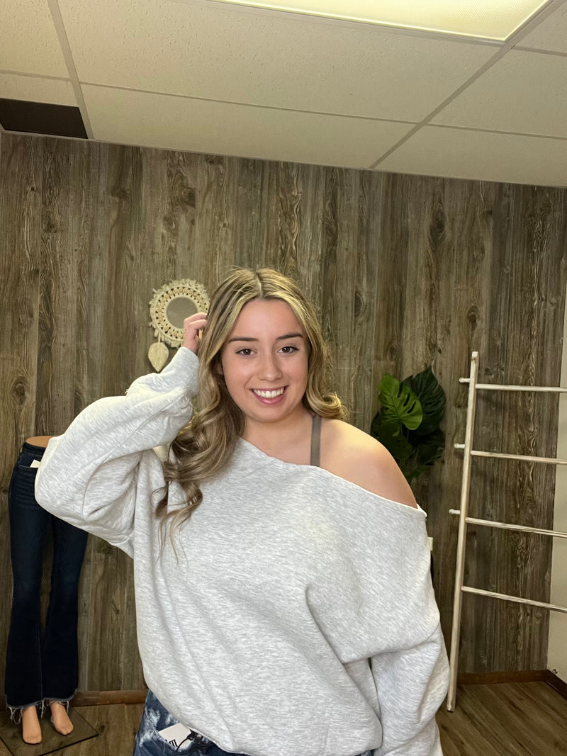 FRENCH TERRY FLEECE OFF SHOULDER TOP