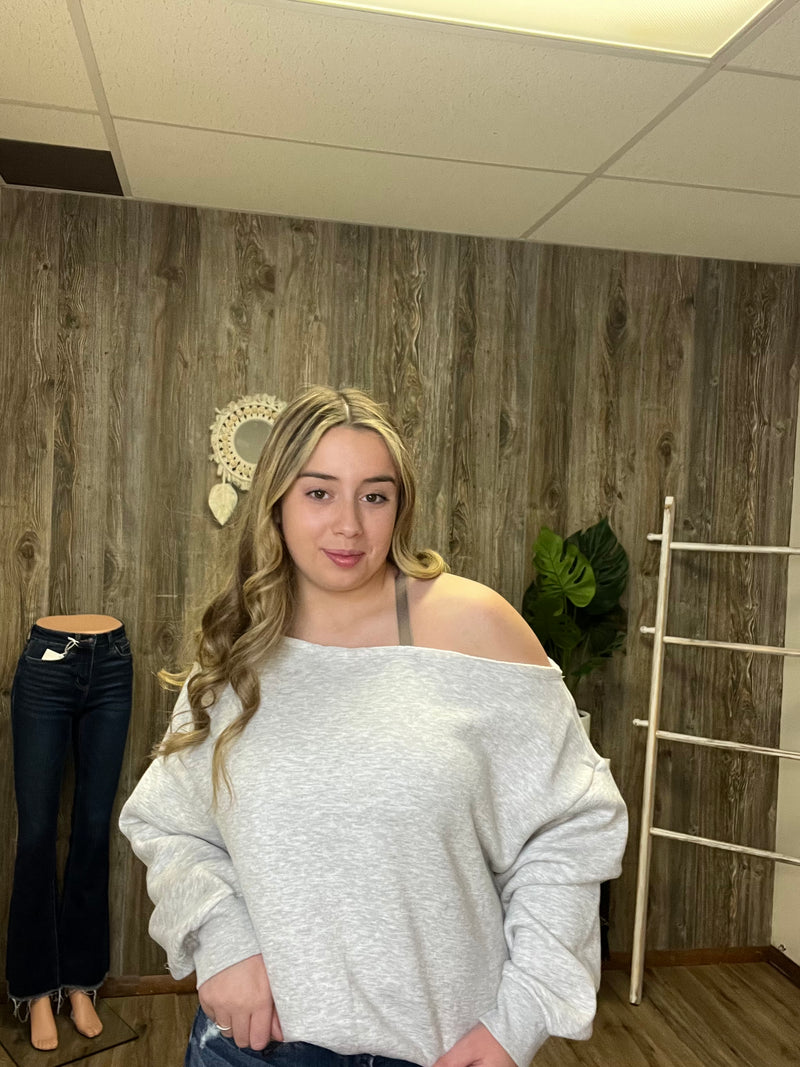 FRENCH TERRY FLEECE OFF SHOULDER TOP