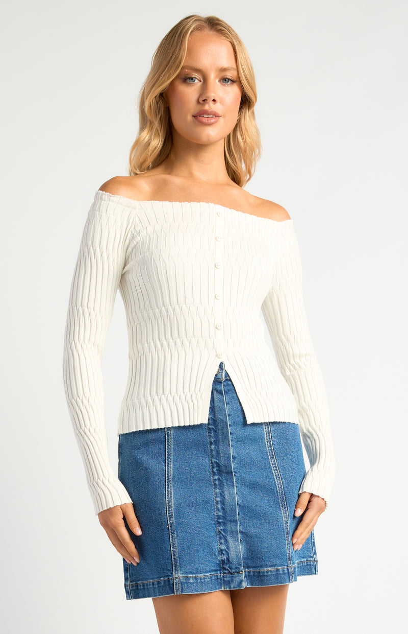 Hayes Off Shoulder Knit Top - White