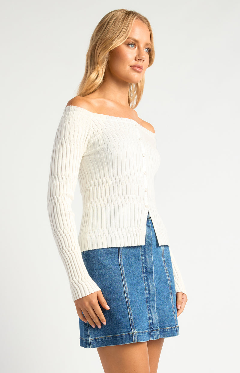 Hayes Off Shoulder Knit Top - White