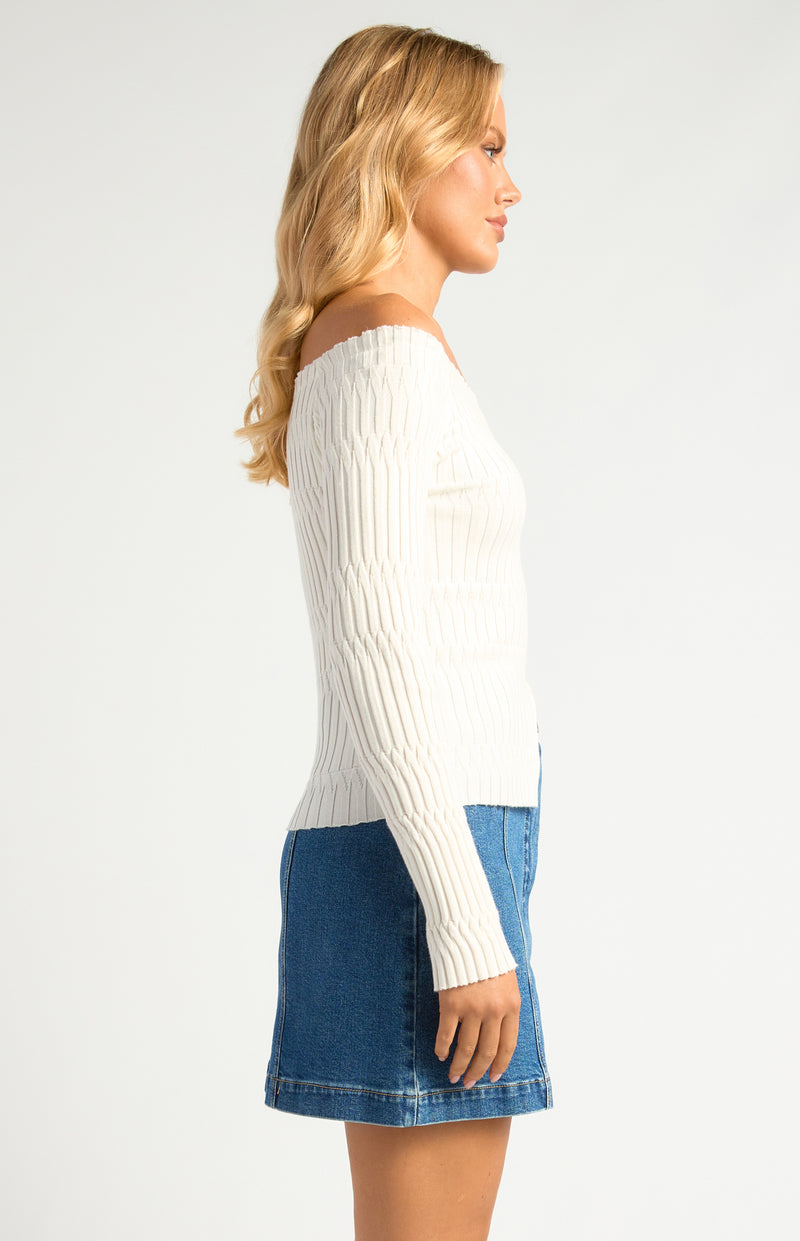 Hayes Off Shoulder Knit Top - White