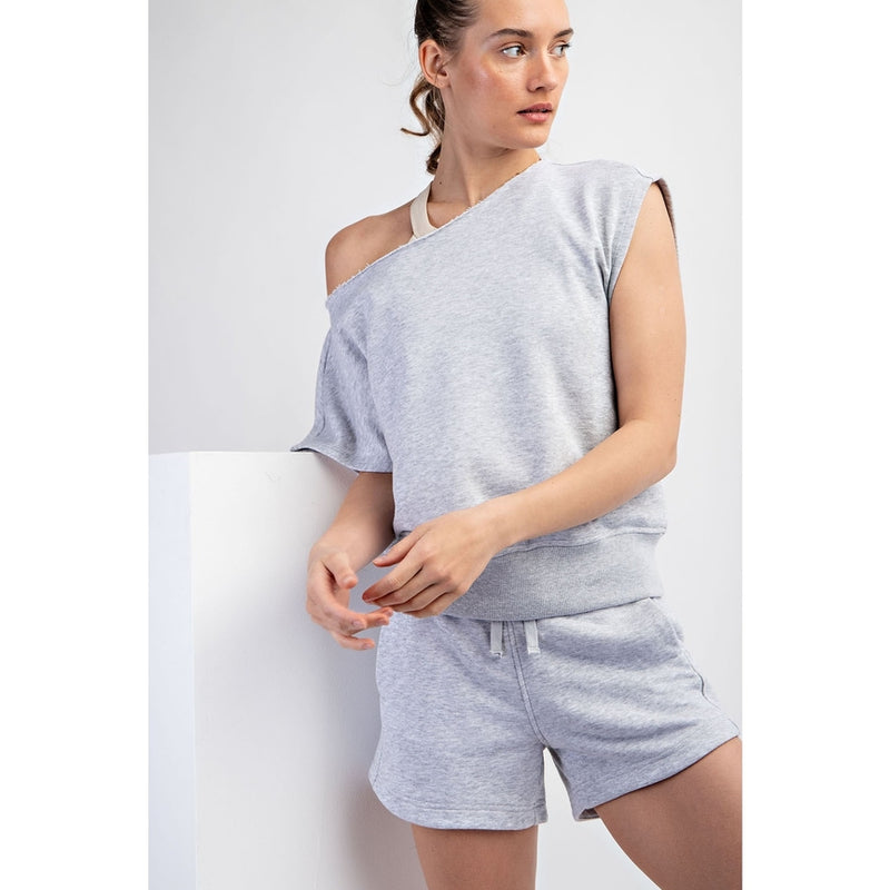 French Terry Off Shoulder Top • H Grey
