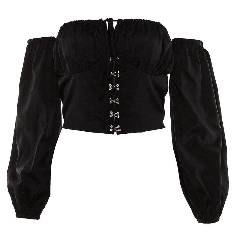 Elegant Off Shoulder Women Tops in Alternative Fashion / Full sleeve Top in Black and White colors