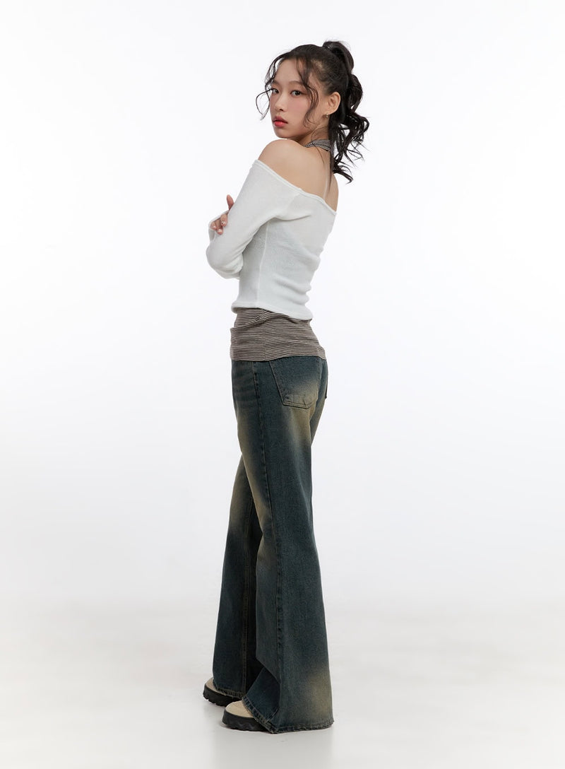 Solid Stretch Off Shoulder Crop Top CN420