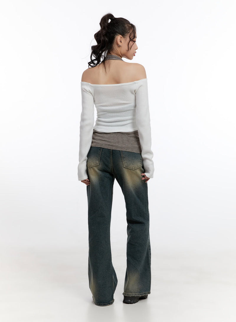 Solid Stretch Off Shoulder Crop Top CN420