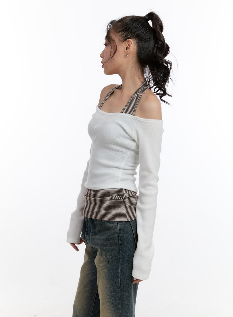 Solid Stretch Off Shoulder Crop Top CN420