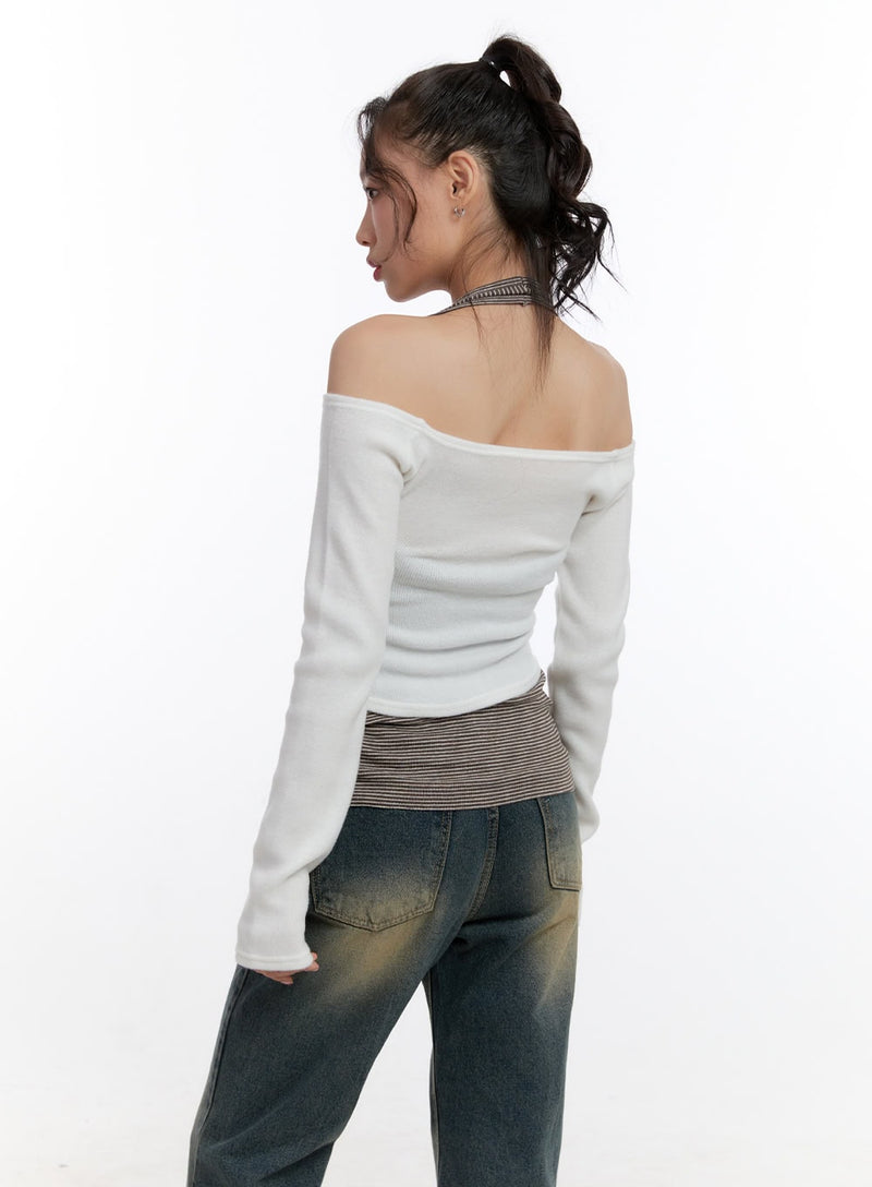 Solid Stretch Off Shoulder Crop Top CN420