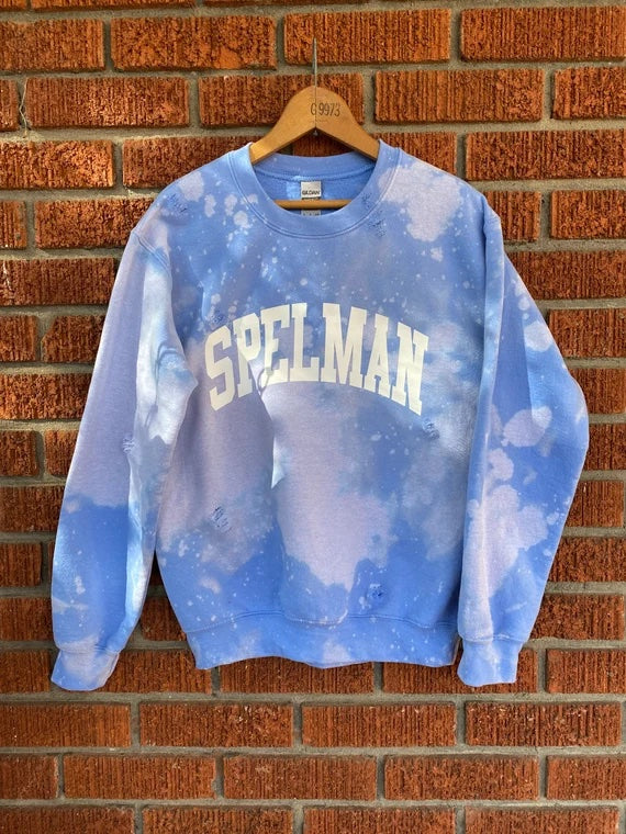 Handmade Spelman College Off Shoulder Super Crop Distressed Sweatshirt